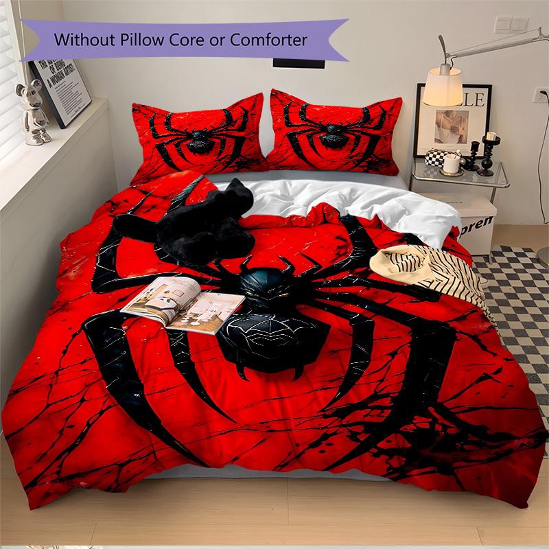 3pcs Spider Symbol Bedding Set, Includes Without Pillow Inserts, Soft Comfortable Bedding Set,All-Season Use a0924078
