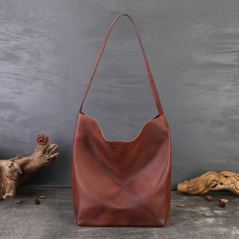 

Johnature Large Capacity Retro Women s Bag Genuine Leather Tote Bag Versatile Soft Cowhide Shoulder Bag коричневий