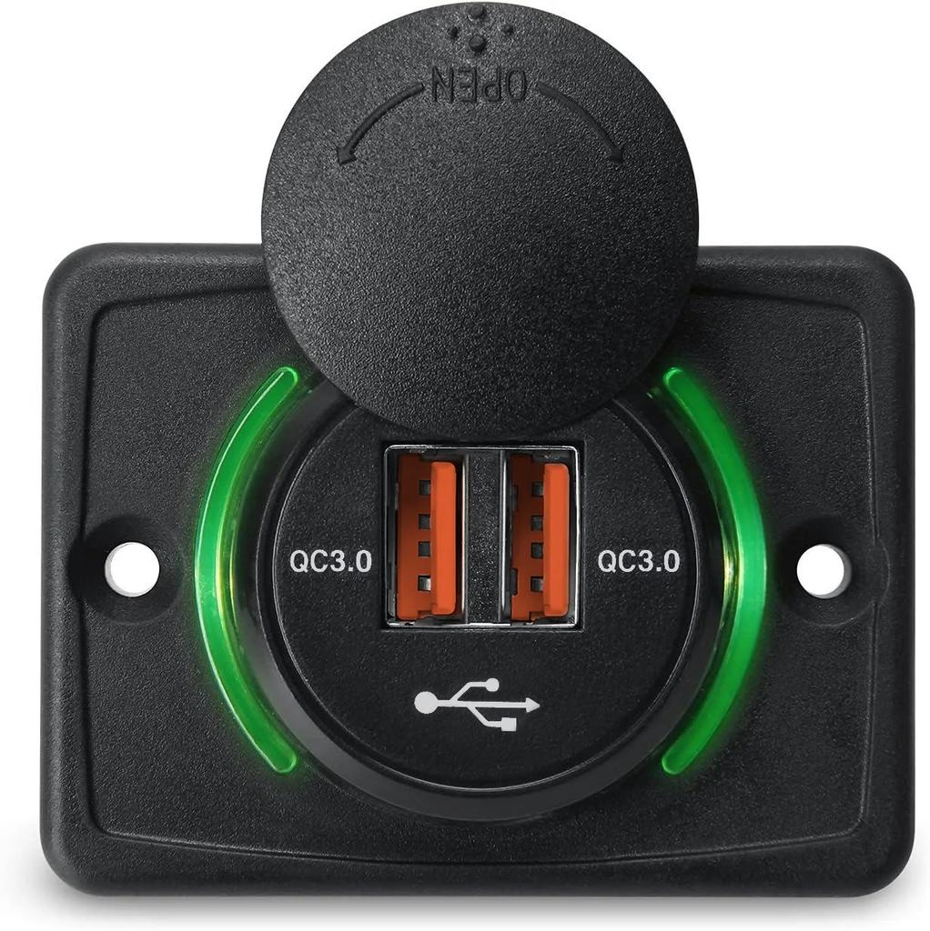 12-24V QC3.0/3.1A Dual USB Charger Power Socket Adapter Charging Panel Mount for Motorbike Car Boat ATV UTV Camper Caravans
