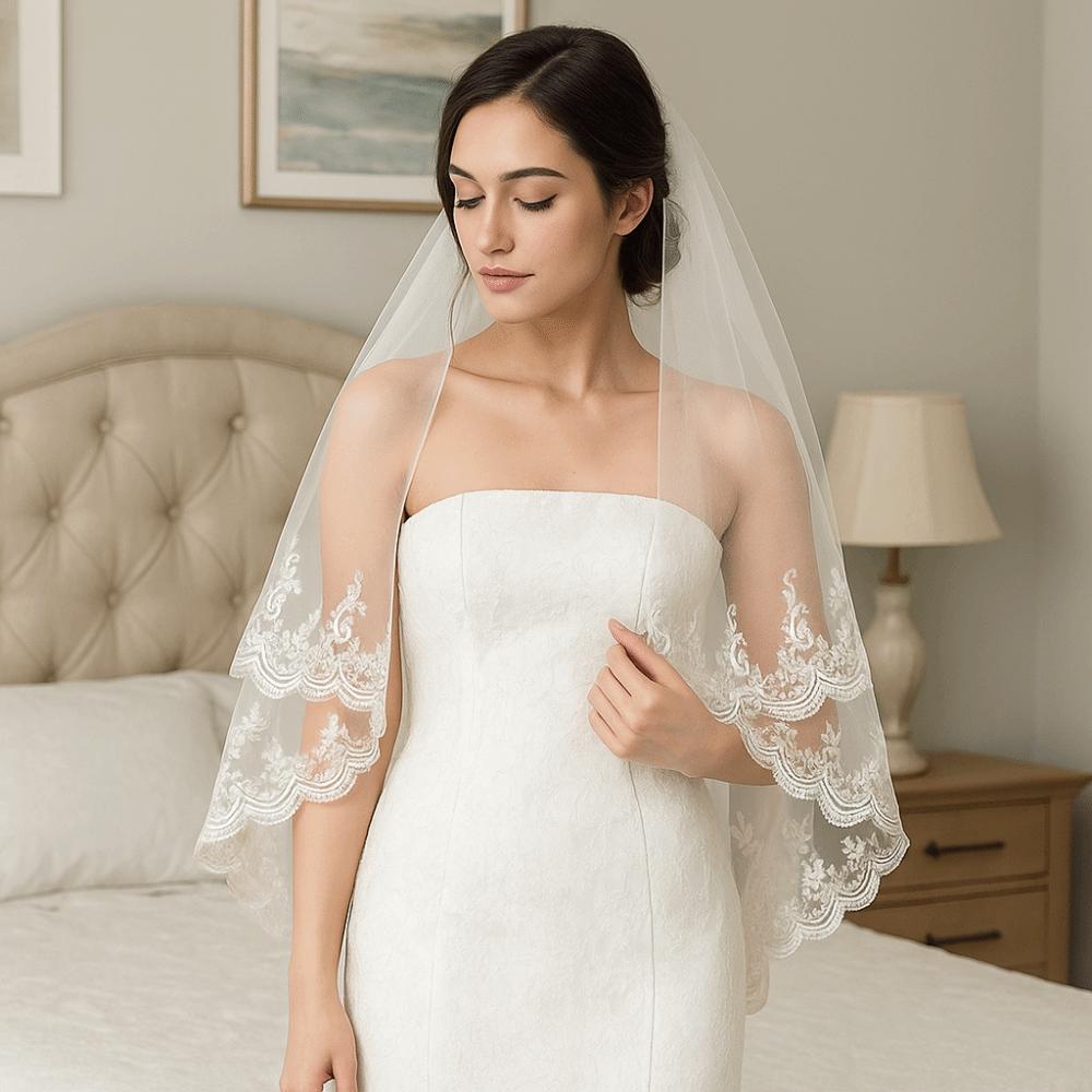 Luxury Double Layers Bridal Veil Lace Edge Mesh Veil Bride Wedding Veils  Bride Hair