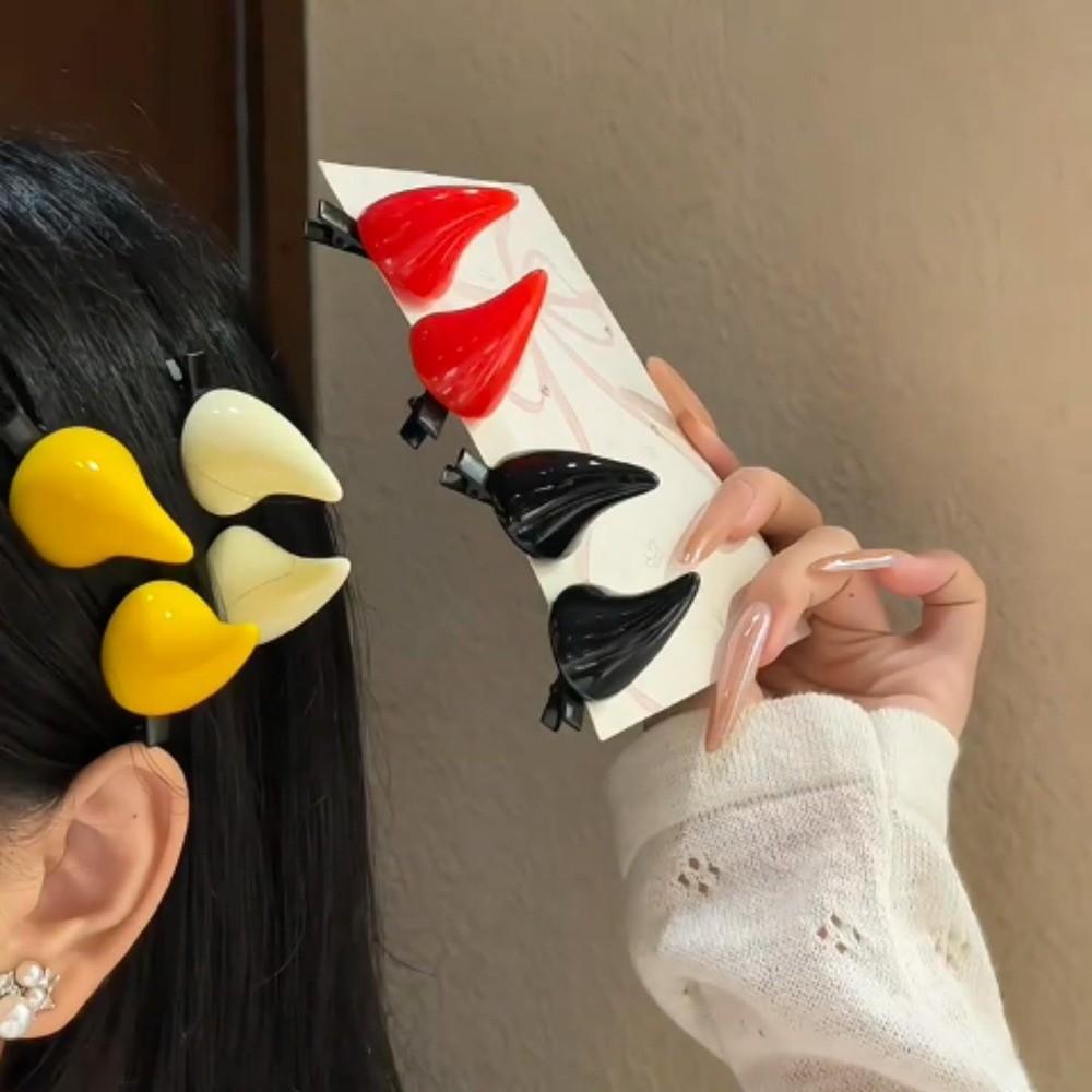 2Pcs Solid Color Devil Horn Hair Clips OX Horn Shape Duckbill Hair Clips New Hair Barrettes Women