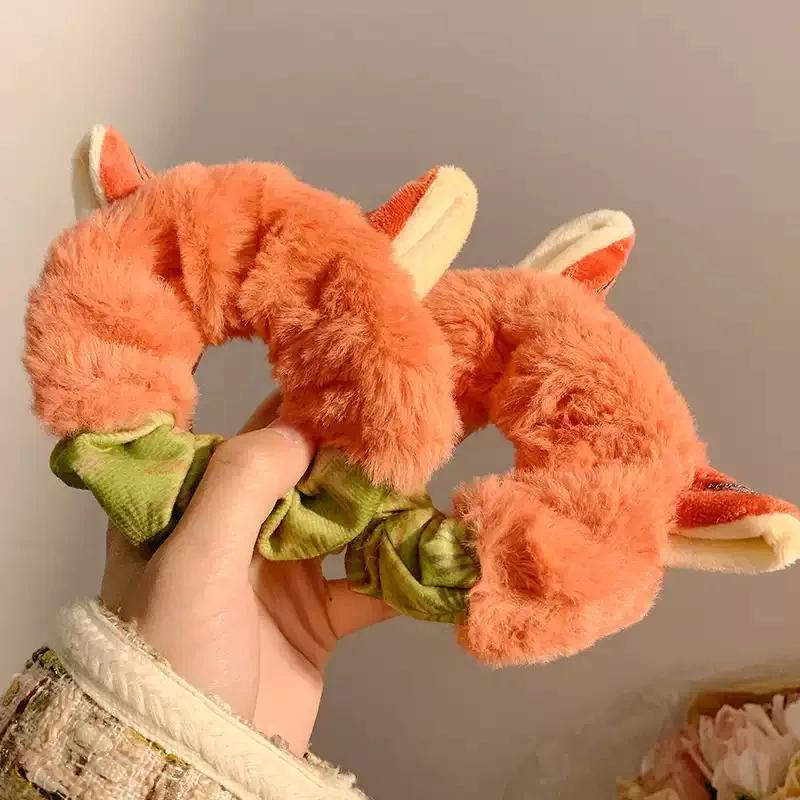 Cartoon Rabbit Fox Ears Plush Scrunchie Hair Band Woman Cute Animal Headdress Hair Rope for Girls Hair Accessoriess