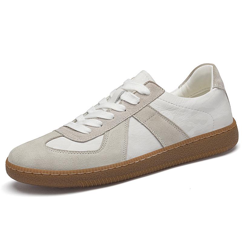 Men s Retro Genuine Leather Color Block Casual Flyknit Frosted Thick Sole Board Shoes 38 белый
