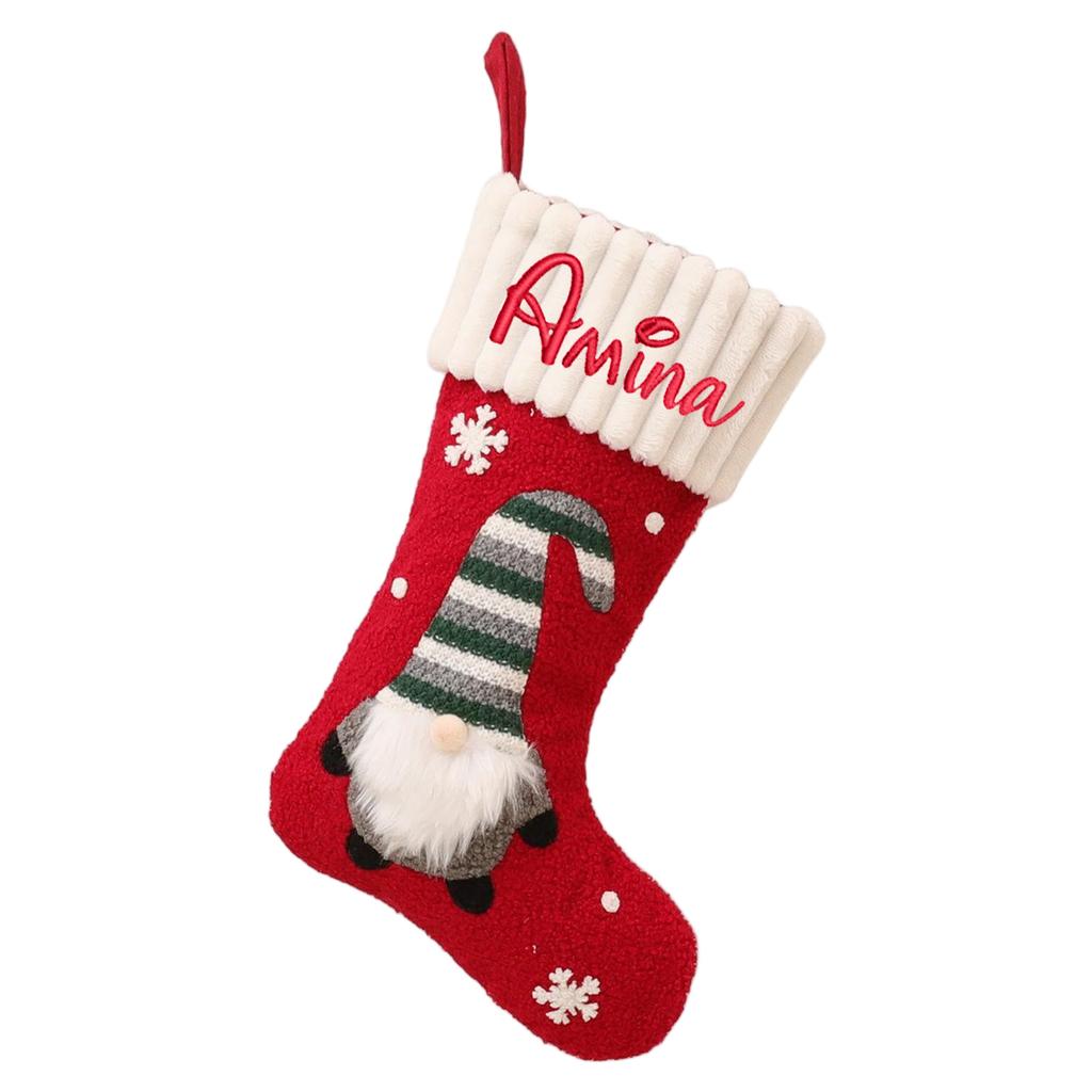 Knitted Christmas Stocking with Embroidered Text, Kids Candy Gift Bag, Holiday Hanging Decoration