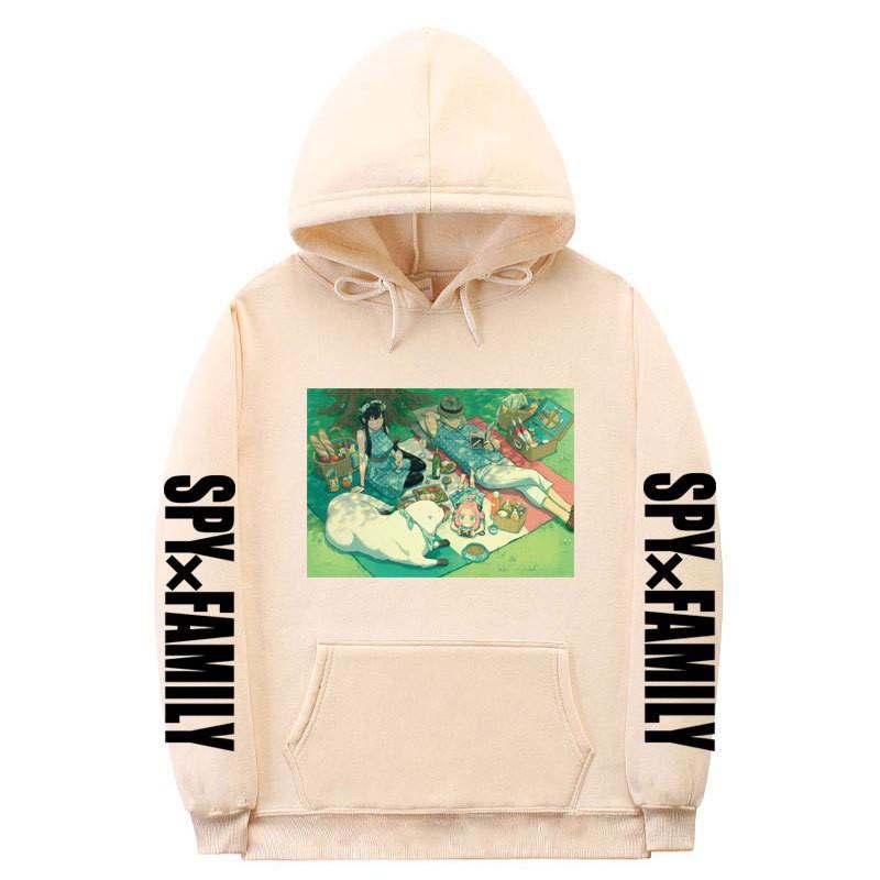 Spy X Family Anime Print Hooded Sweatshirt Men Women Oversized Fleece Pullover With Ribbed Hem