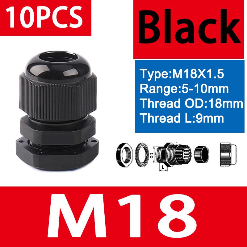 10pcs Waterproof Cable Gland M8 M12 M16 M20 M25 M32 M40 Black Plastic Seal Joint Nylon  IP68 White Cable Fixing Nylon Connector