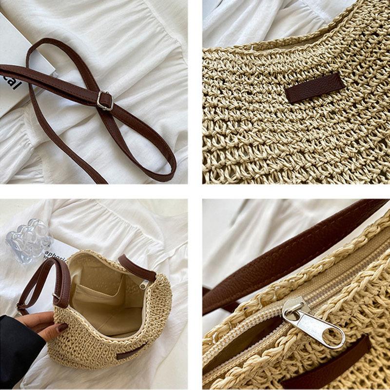 Women's Straw Crossbody Bag - Woven Beach Shoulder Purse For Summer Vacation & Shopping 