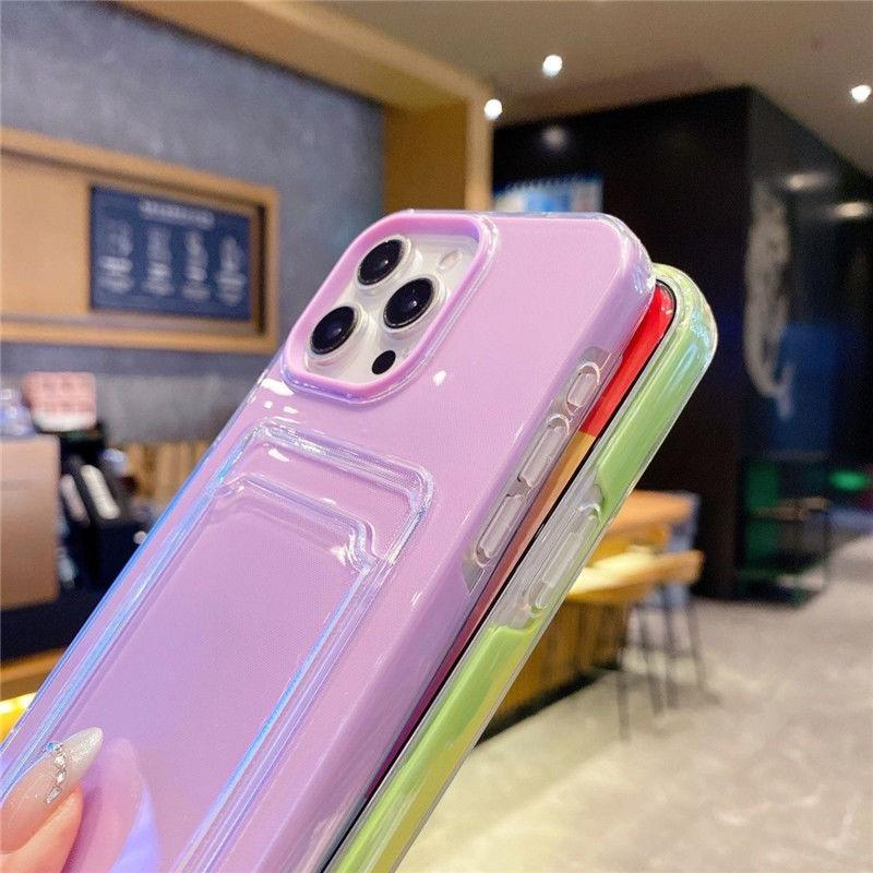 Luxury 2in1 Card Bag Candy Phone Case For iPhone 11 12 13 14 15 16 Pro Max TPU+PC Shockproof Bumper Back Cases Cover