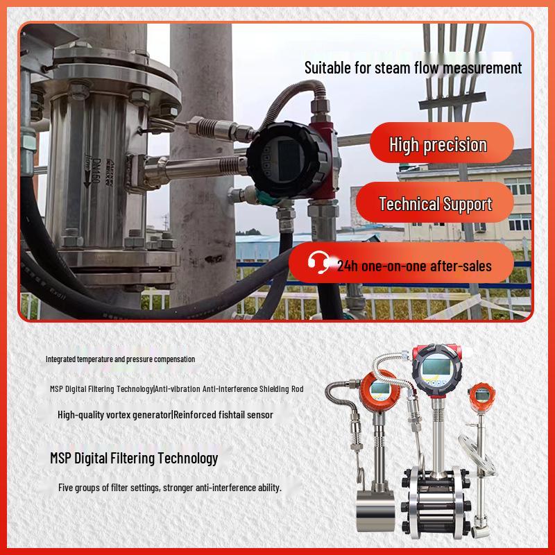 Gas Pipeline Vortex Flowmeter with Threaded Flange Connection, Temperature & Pressure Compensation, DN20
