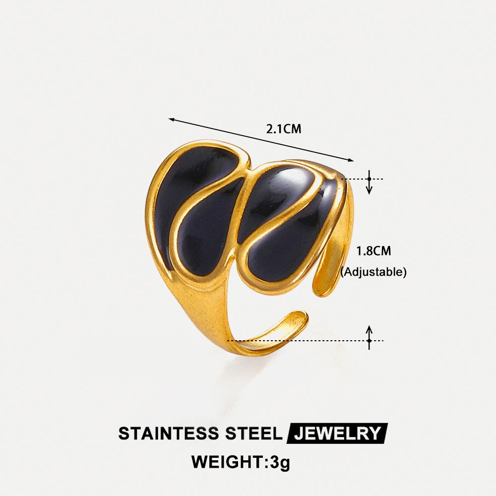Retro Irregular Water Drop Stainless Steel Ring - Women's Fade-Resistant Drip Oil Adjustable Open Design