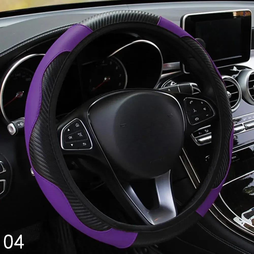 Universal Car Steering Wheel Cover Breathable Anti Slip PU Leather Steering Covers Suitable 37-38cm Auto Decoration Carbon Fiber