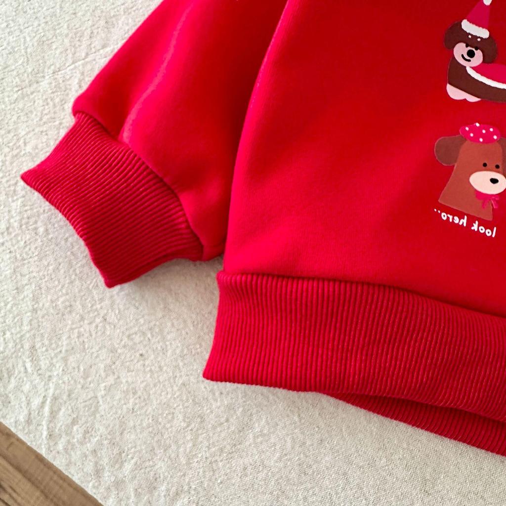 Children's Cartoon Christmas Sweatshirt - Girls' Autumn/Winter Plus Velvet Pullover, Boys' Round Neck Top