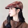 Plaid Backwards Forward Hat Women's Autumn and Winter Japanese Retro Duck Beret Personalized Versatile Painter's Newsboy Hat