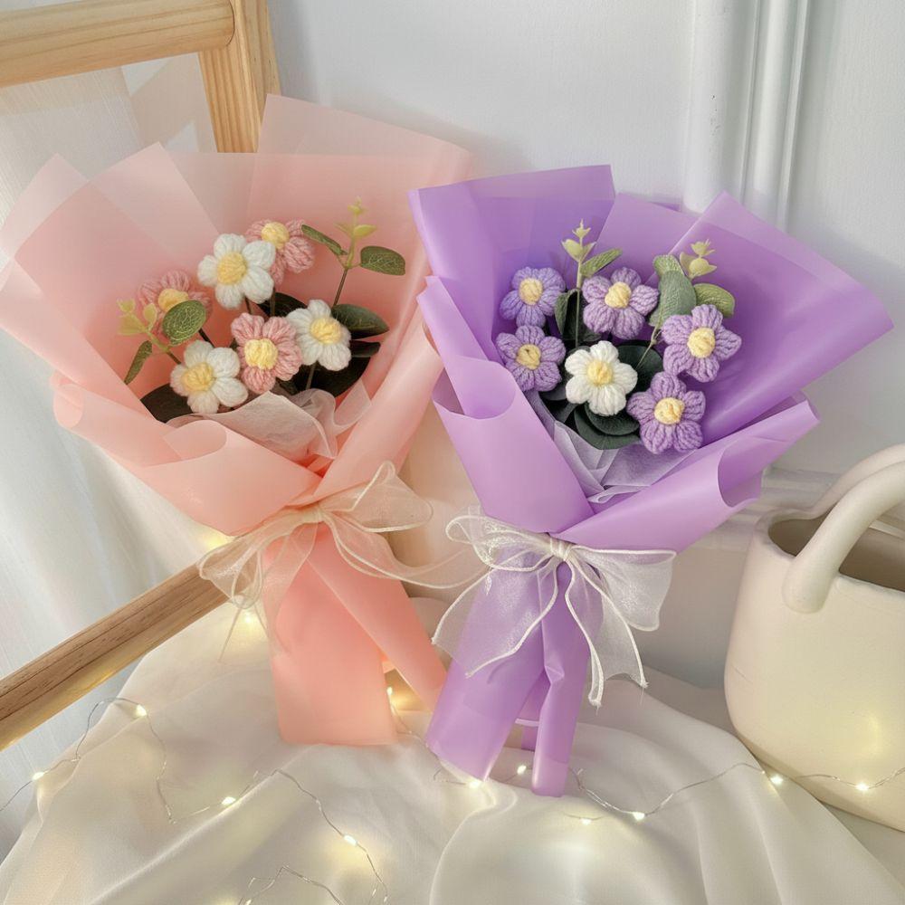 Puff Flowers Crochet Flowers Bouquet with Led Light Gifts Finished Knitted Flowers Home Decor Eternal Artificial Flowers