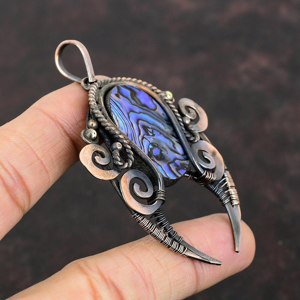 Abalone Shell Pendant Copper Wire Wrapped Pendant Gemstone Pendant Abalone Shell Jewelry Handmade Pendant Gift For Him Unique Copper Jewelry