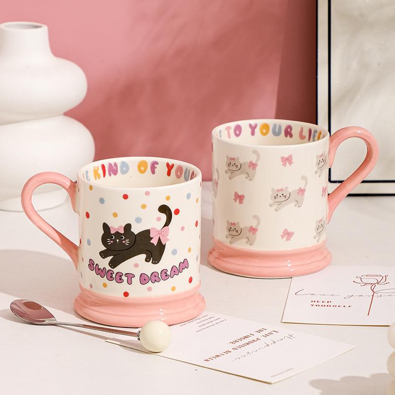 Ceramic Mug Cute Style Children's Milk Cup Illustration Dopamine Cup Birthday Best Friend Gift Couple Water Cup