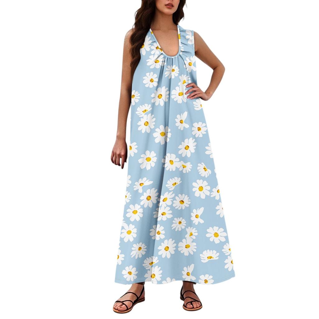 Women's Fashion Casual A-line Floral Printed Hammer Feel Loose Long Skirt With Pockets