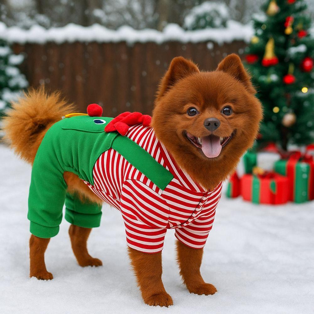 Striped Dog Christmas Clothing Breathable Comfortable Cats Christmas Coats Warm Elk Pocket Pet Dress Up Costume