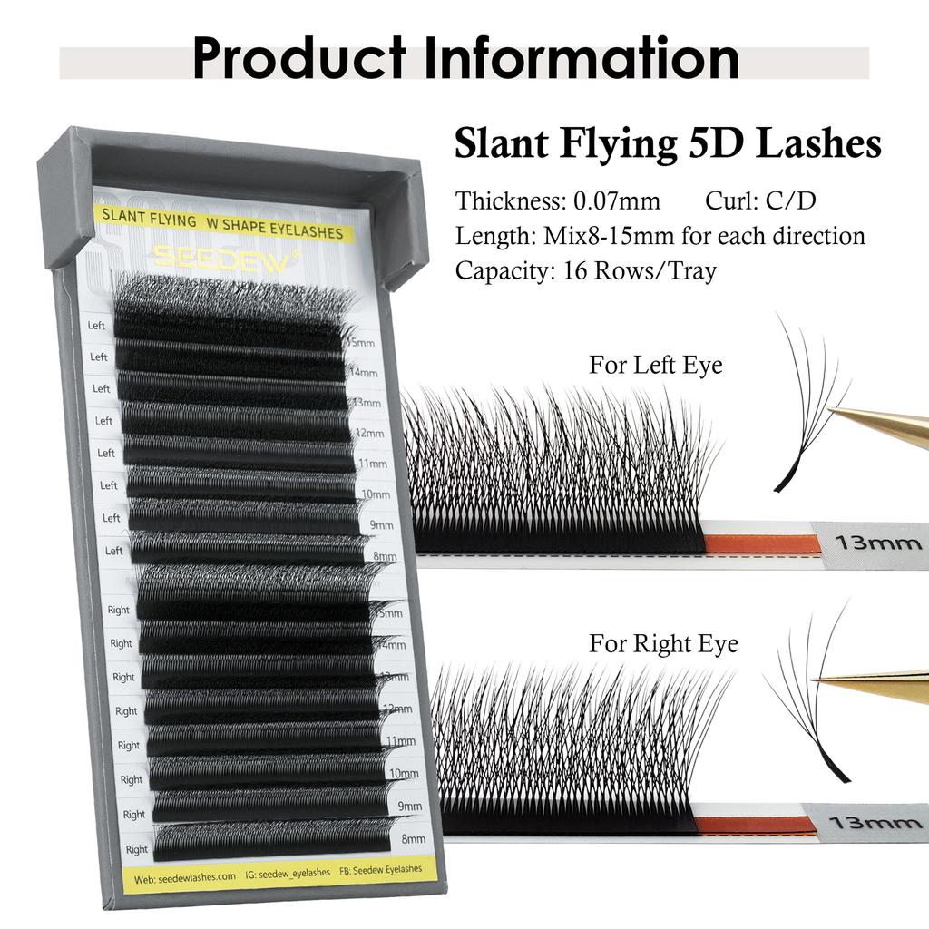 SEEDEW 16 Rows W-Shaped Fox 5D Eyelash Extension Clover Air Serie Cat Eye Volume Fox Eye Lashes Slant Flying False Eyelashes