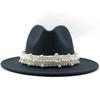 Modern Design  Wool Felt Wide Brim Flat Top Hat Formal Fashion Women Fedora Hat