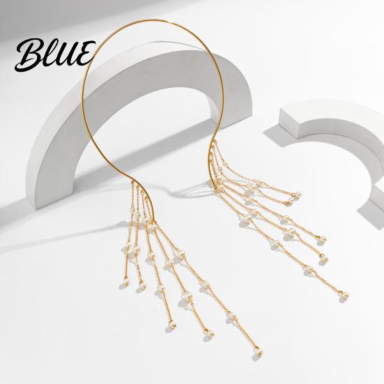 Corrosion-resistant Jewelry Long Tassel Metal Open Choker Star Imitation Pearl