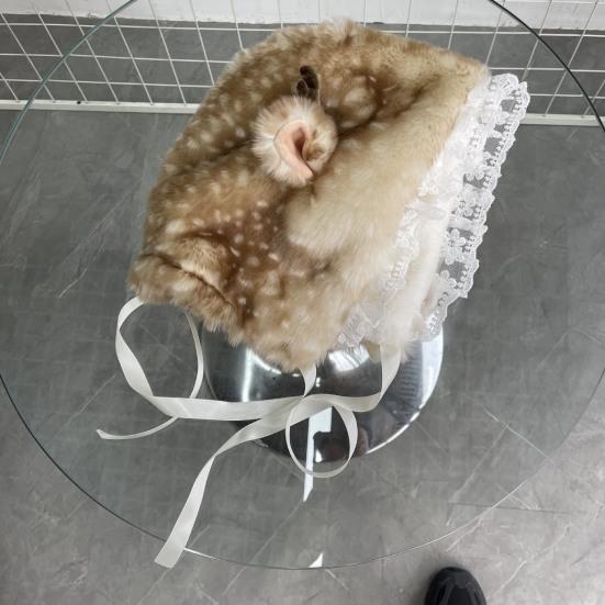 Spotted Fuzzy Leg Warmers Cute Deer Hood with Lace Women Fluffy Boot