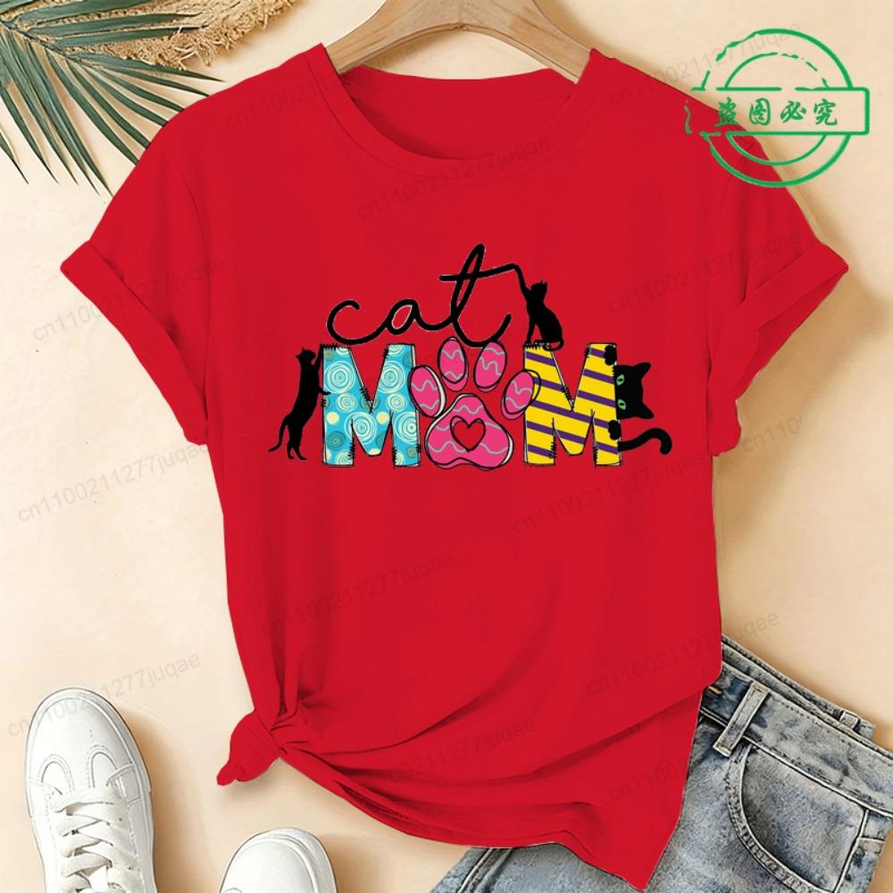 Summer Fashion Women Tshirt Short Sleeve Women Tshirt Ladies Tee Shirt Top Cat Mom Print Graphic T-Shirts Female Camisetas Mujer