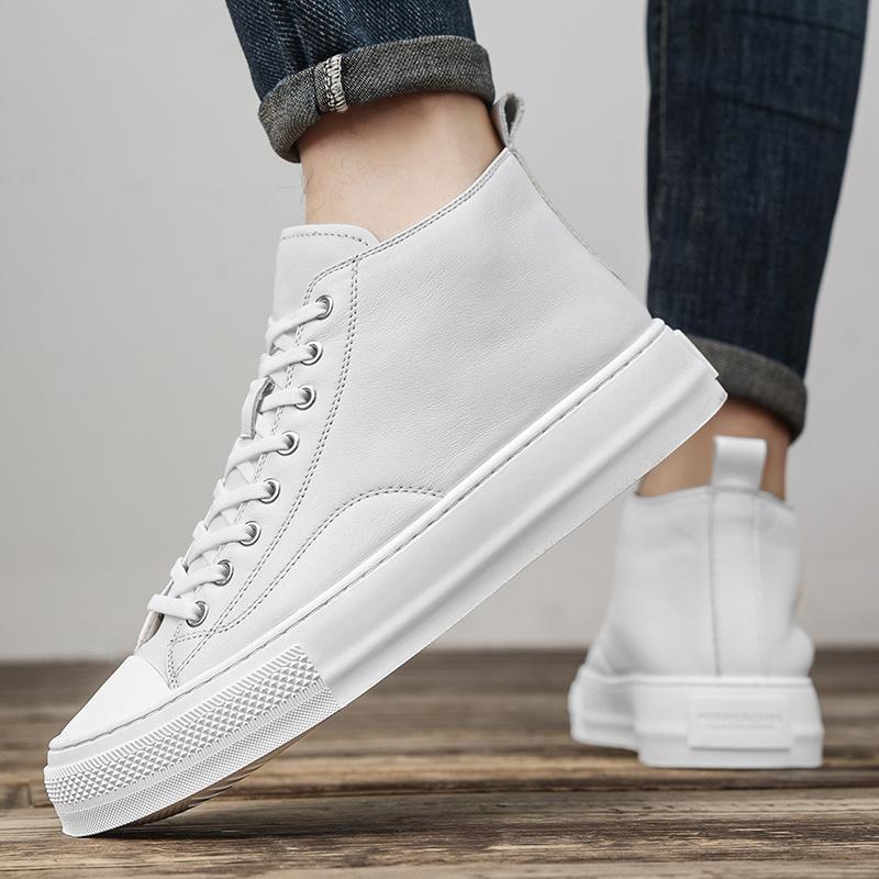 Men's High-Top Leather Sneakers, Casual Shoes Breathable Design, Comfortable Fit&Durable Sole, Street Style & Outdoor Activities