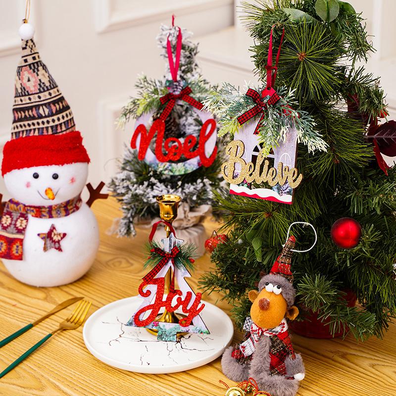 Christmas Decorations Wooden Powdered Letter Pendant Nordic Style Christmas Decoration Pendant