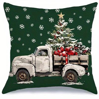 Home Decor Merry Christmas Tree & Truck Throw Pillows Pattern Cushion Cover Suitable For Sofa Bedroom Car Pillow Cover