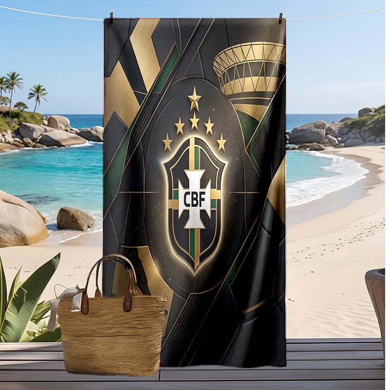 Brasilien Fußball Druck Strandtuch Schnelltrocknend Super Saugfähig Weiches Badetuch zum Schwimmen Strand Reisen Fan Souvenir Geschenk