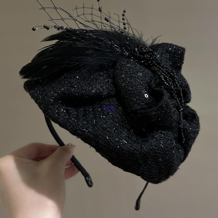 Luxury Feather Beret Headband: Women's Hair Accessory and Hair Tie, Half Hat, White Hair Cover