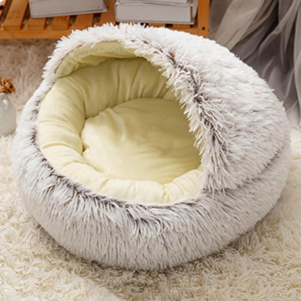 cat and dog Beds, Soft Plush Round Bedding Sleeping Pet Calming Nest Bed Cuddler for Kitten