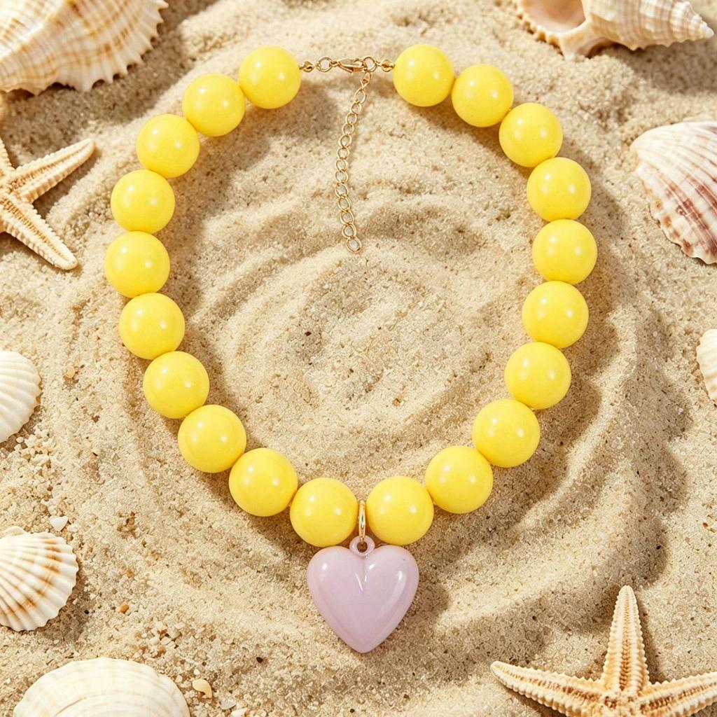 Bohemian Geometric Beaded Necklace with Detachable Heart Pendant for Women