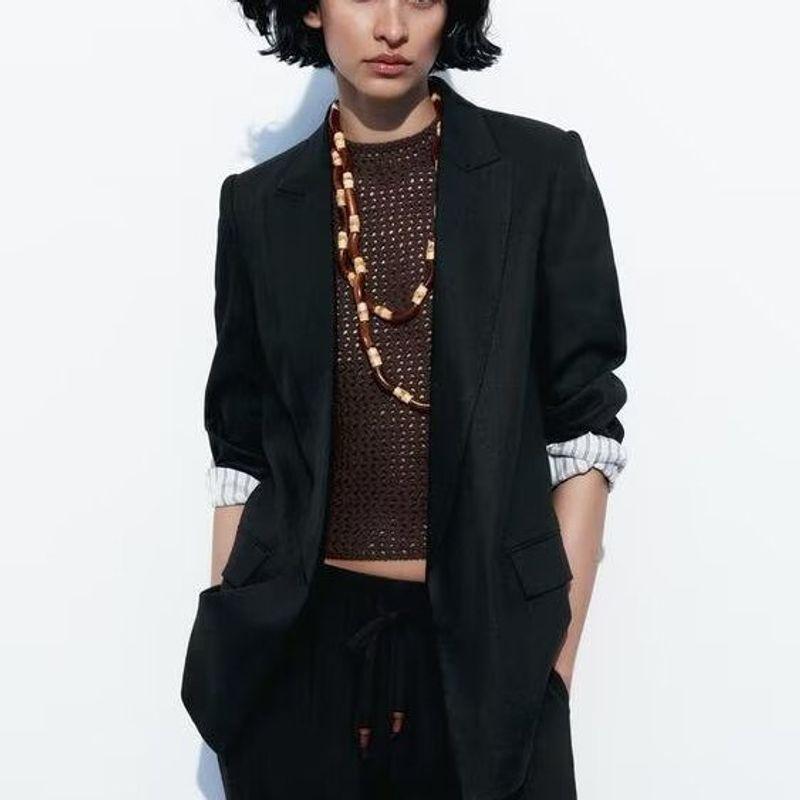 Zbzr Autumn New Women clothes Western Style Versitile Fashion Linen Blend Roll Sleeve Blazers 2753530