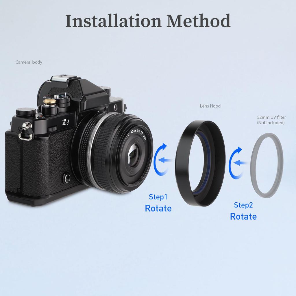 Haoge Metal Lens Hood for Nikon NIKKOR Z 40mm f/2, Z 28mm f/2.8, and Z 28mm f/2.8 (SE) Lenses, Screw-on Hood, Compatible with 52mm UV Filters and 52mm
