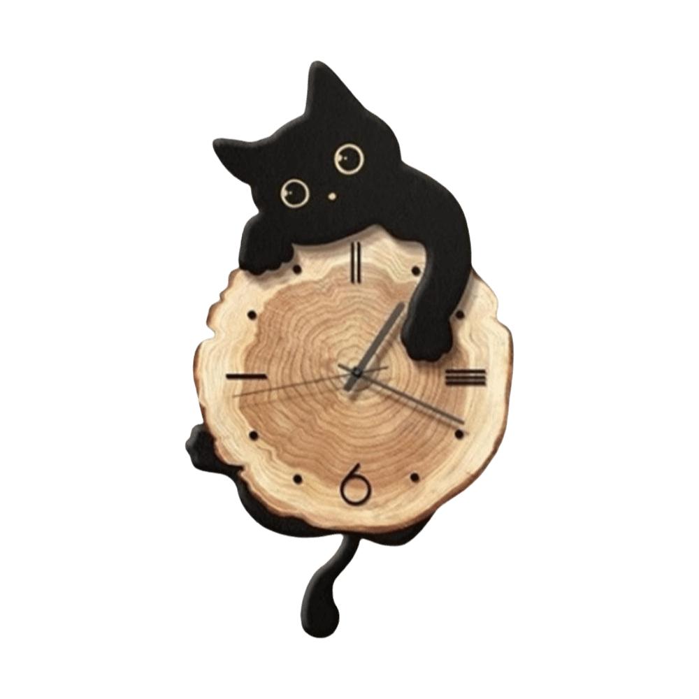 Silent Feature Wall Mounted Clock Tail Swing Cat Hanging Clock Modern Style Cat Wall Clock  Office Type A