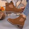 New Autumn Winter Women's Martin Boots,Elastic Band Buckle Round Toe Block Heel Mid-Calf Boots
