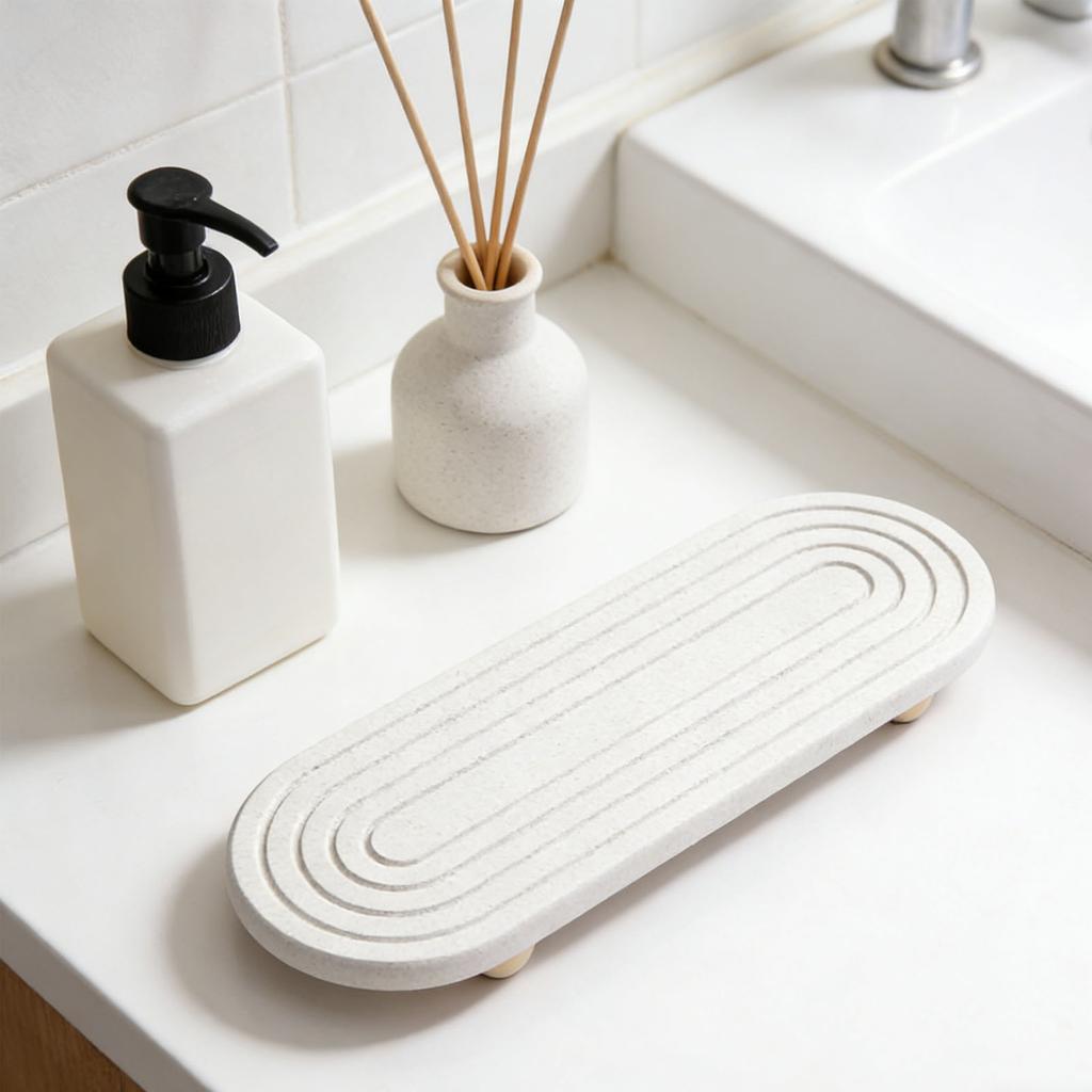 Water Absorbing Stone Tray Quick Drying Anti Slip Minimalist Diatomite Sink Tray for Kitchen Bathroom 30x10cm