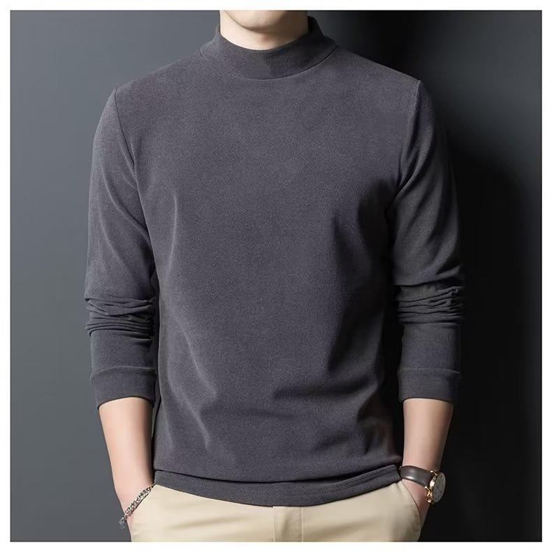 

Men s Autumn/Winter Velvet Long-Sleeve T-Shirt with Half-High Collar 4XL