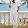 Men's European Summer Linen Polo Shirt & Pants Set - Breathable and Casual Travel Wear