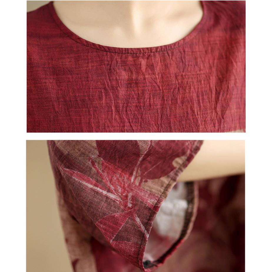 Summer Elegant Vintage Style Cotton Linen Soft Thin T-Shirts for Women Casual Loose Round Neck Half Sleeve Breathable Summer Tops