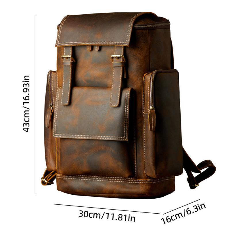 Genuine Leather Bag Handmade Cowhide Backpack Men's Large-capacity Motorcycle Men's Bag Cycling Travel Leather Bag Tide Brand Computer Backpack