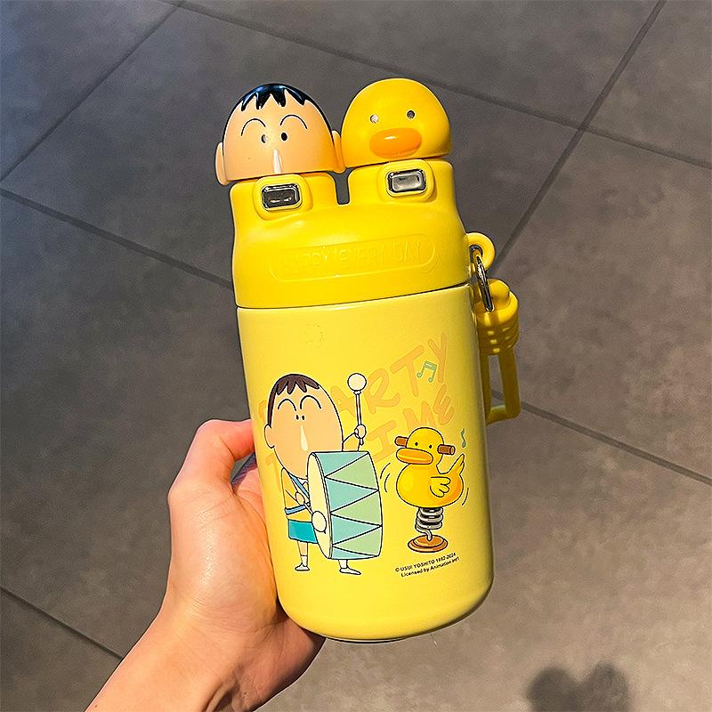 

Crayon Small New Water Cup Mug New Womens Fashionable Thermos Flask Cup Students Go To School Water Bottle Male Straw Mug Double Drink 610ml