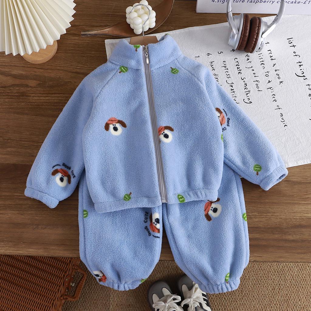 Autumn and Winter Plush and Thickened Suits for Children, Home Clothes for Boys and Girls, Warm Suits for Children