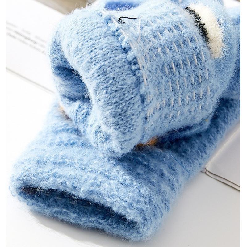 -Year-old Children's Cartoon Knitted Half-finger Flip Gloves Winter Warm Cute Dinosaur Boy Student Writing