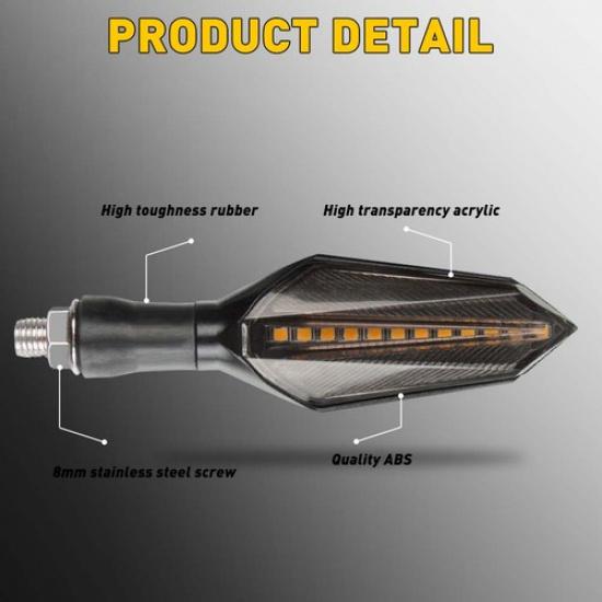 2pcs Motorcycle LED Turn Signals Lamp Sequential Flowing Lights Indicator Amber