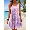 Women's Round Neck Sleeveless Watercolor Lotus Print Casual A-Line Mini Dress, Beach Tank Dresses for Spring & Summer