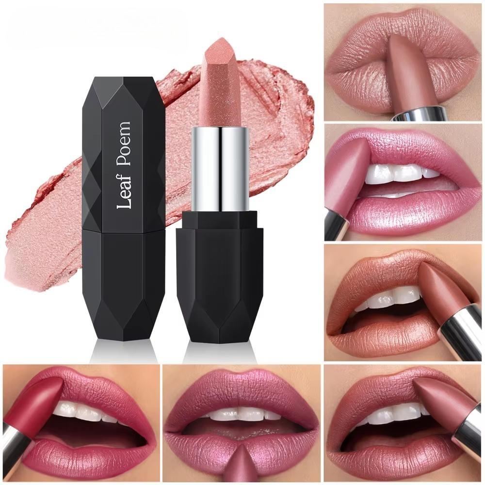 Pearlescent Lipstick Long Lasting Waterproof Pink Rosey Metallic Diamond Lip Stick Create Silky Charming Plump Bold Lip Makeup