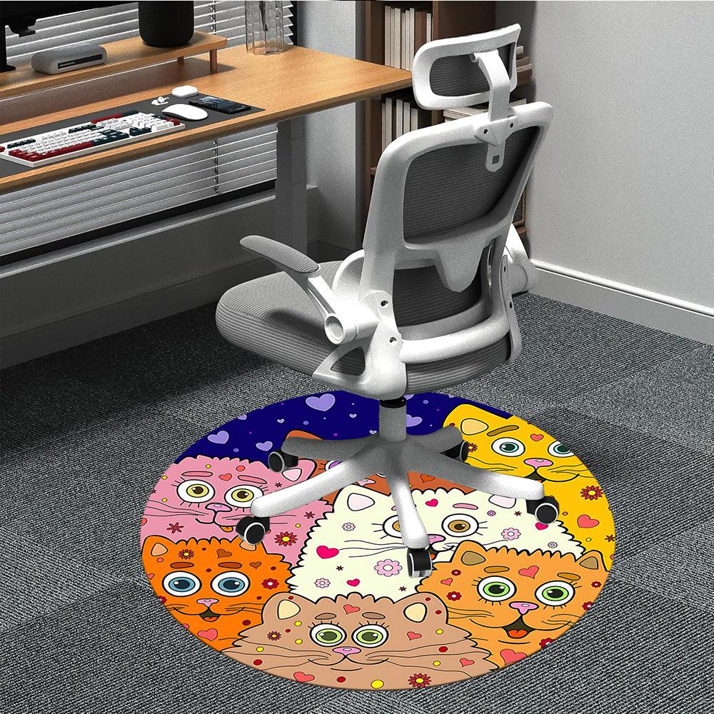 

1PC Cat Patterns Office Round Area Rug, Indoor Mat Suitable ForOffice, Under Office Chairs Bedroom Living Room Home Decor, Room Deco, D020 80cm by 80cm